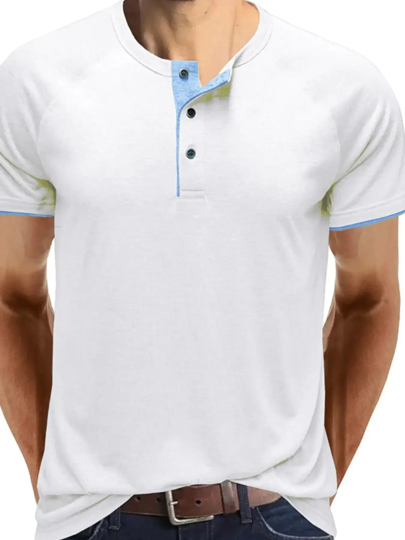 Men's Classic Contrast Trim Henley Polo Shirt