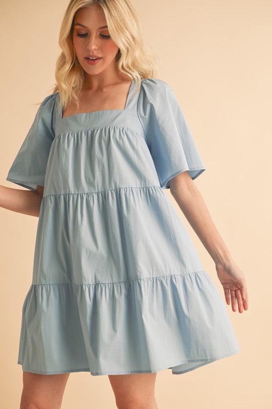 Aemi + Co Square Neck Half Sleeve Tiered Dress - Clothes For Her Online Store
