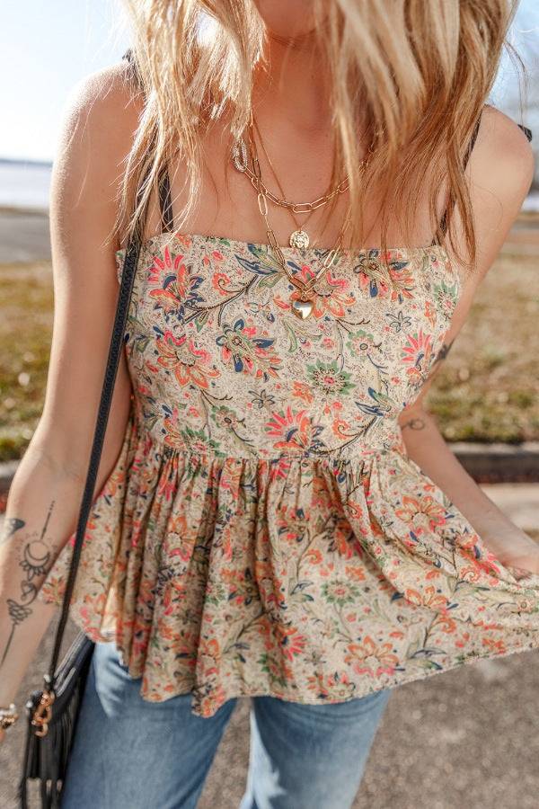 Floral Spaghetti Strap Peplum Cami - Clothes For Her Online Store