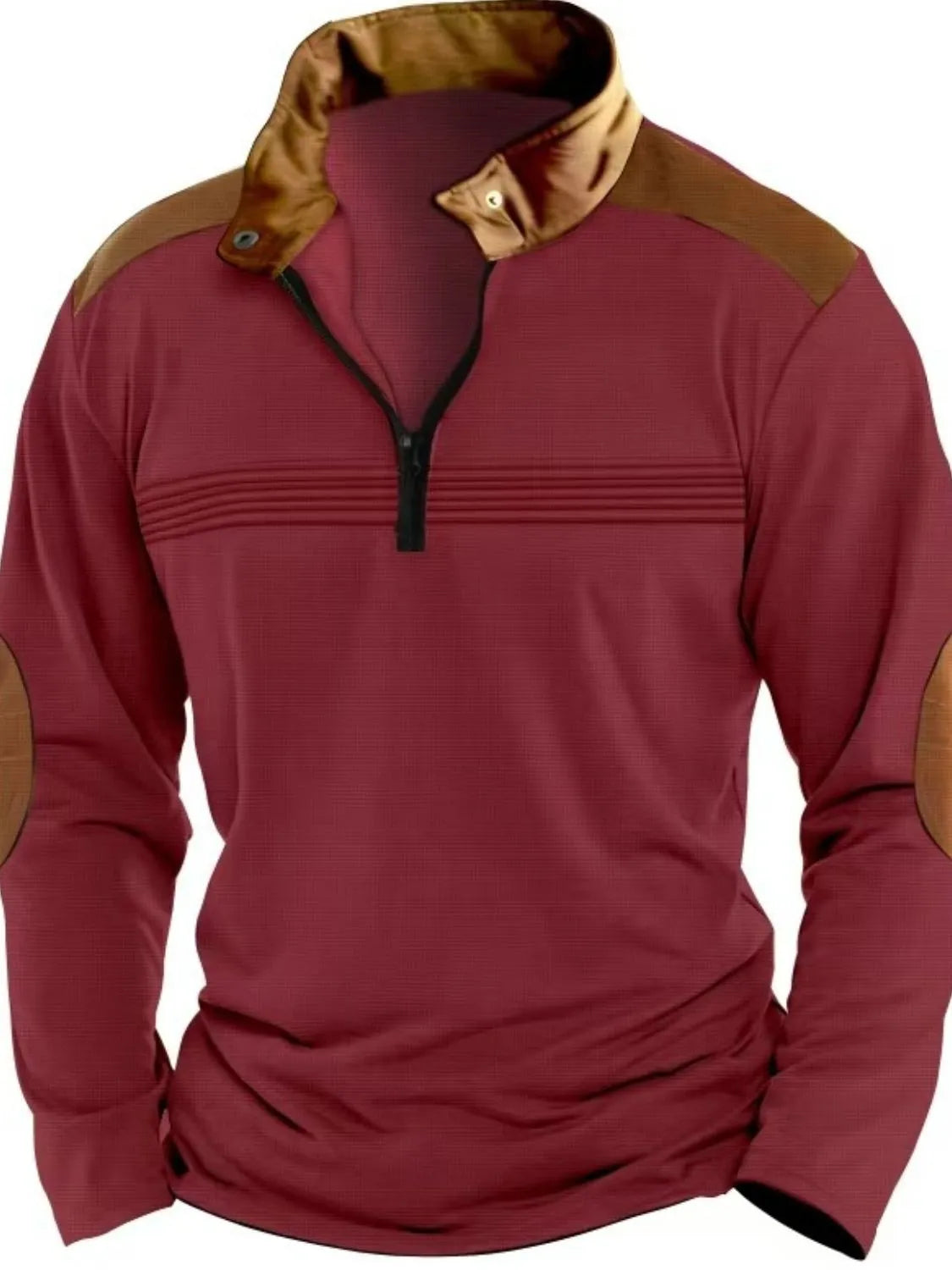 Men's Full Size Contrast Half Zip Long Sleeve Polo Plus Size