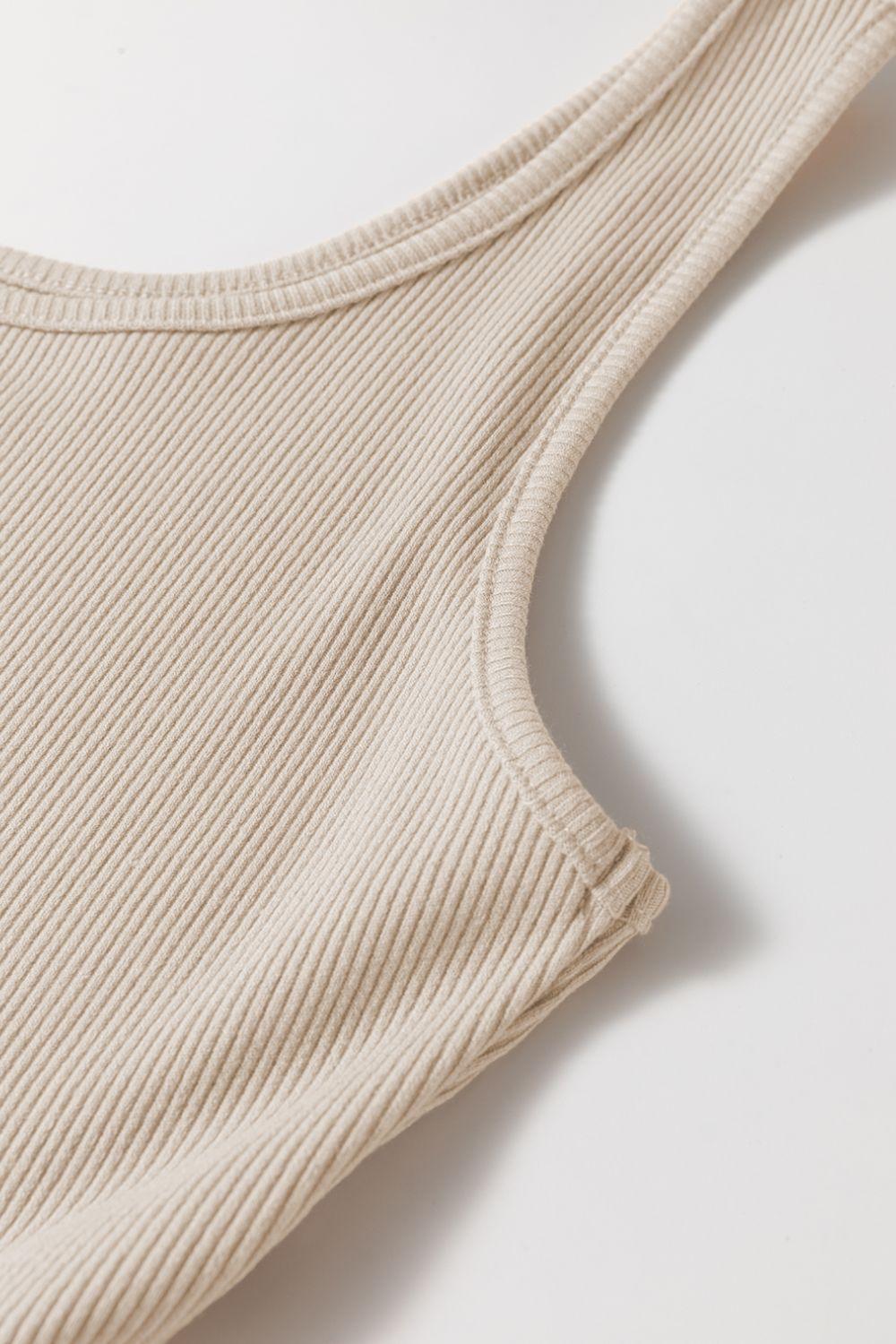 Scoop Neck Ribbed Bodice Sleeveless Midi Tank Dress - Clothes For Her Online Store