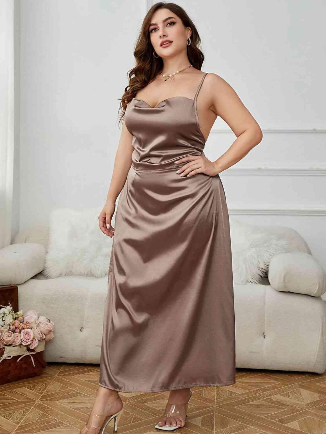 Plus Size Lace-Up Spaghetti Strap Split Night Dress - Clothes For Her Online Store