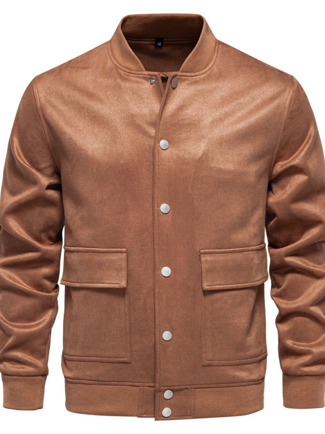 Men's Baseball Collar Snap Down Jacket - Clothes For Her Online Store