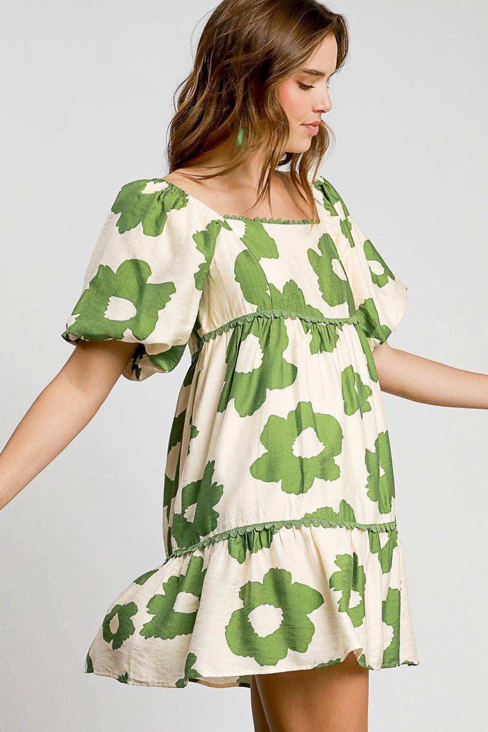 Umgee Full Size Contrast Floral Short Sleeve Mini Dress Plus Size - Clothes For Her Online Store