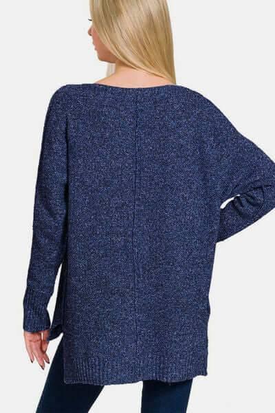 Zenana High-Low Center Seam V-Neck Sweater - Clothes For Her Online Store