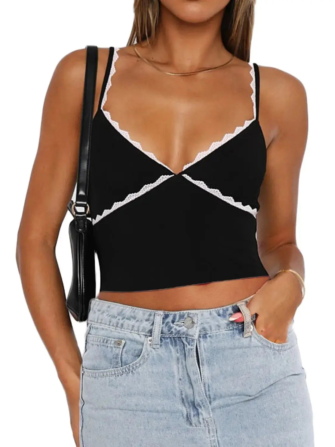 Lace Detail Contrast Trim Cami - Clothes For Her Online Store