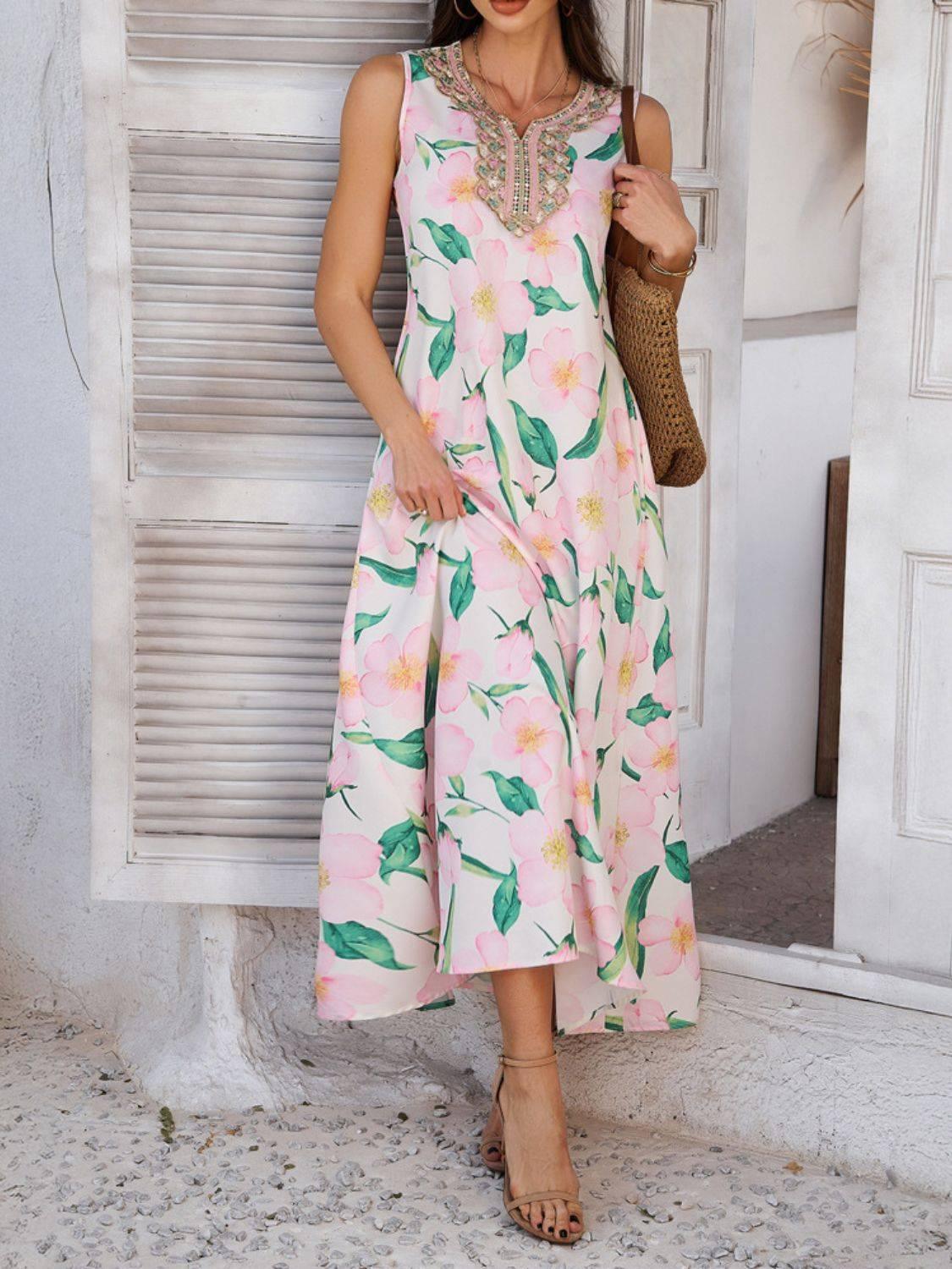 Devine Printed Sleeveless Maxi Dress - Clothes For Her Online Store