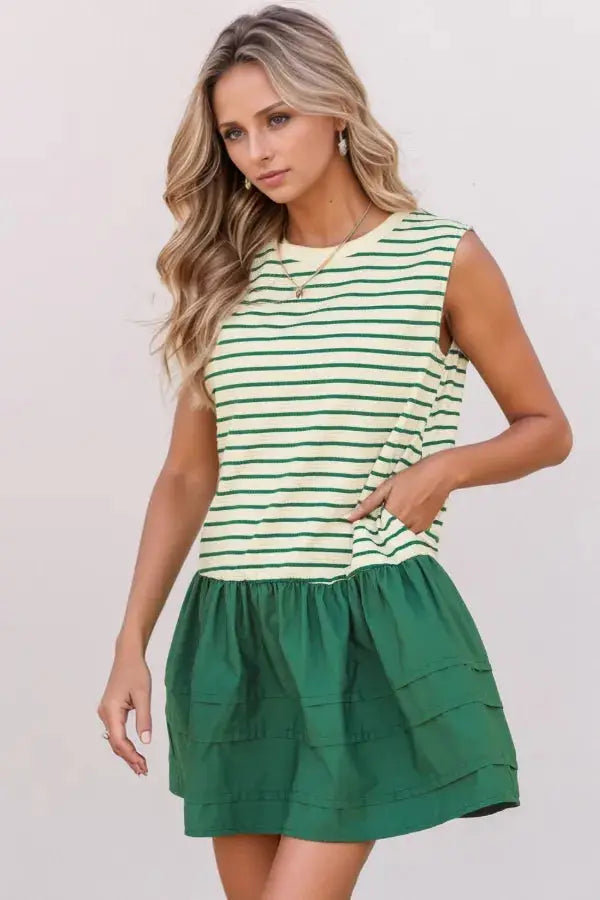 Stripe Woven Sleeveless Mini Dress - Clothes For Her Online Store
