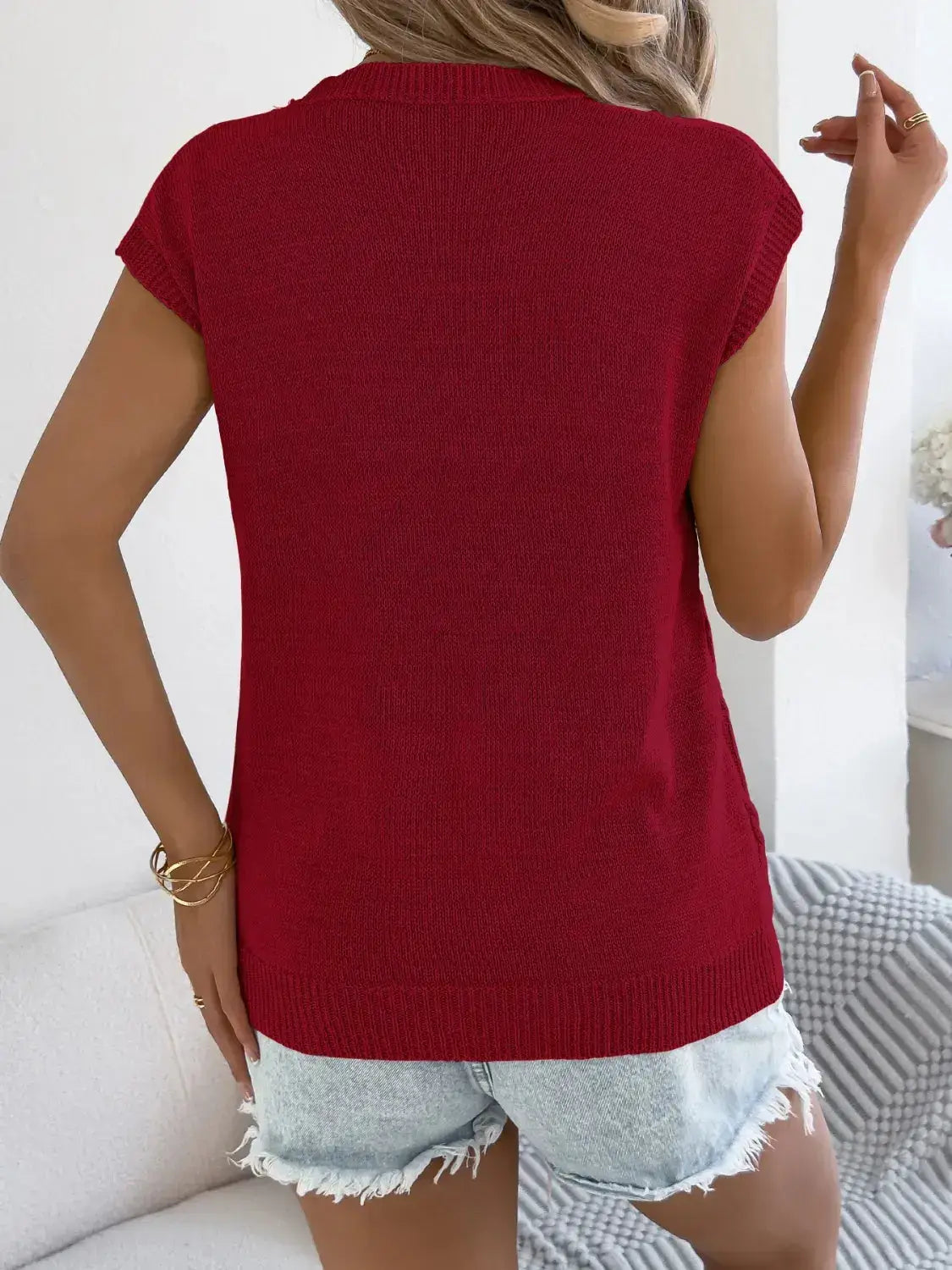 Round Neck Cap Sleeve Knit Top - Clothes For Her Online Store