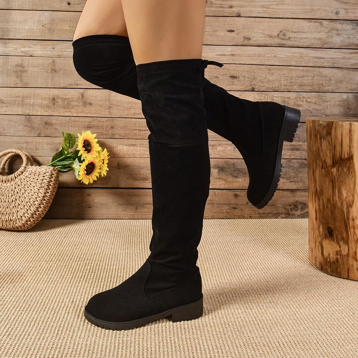 Round Toe Suede Low Heel Boots - Clothes For Her Online Store