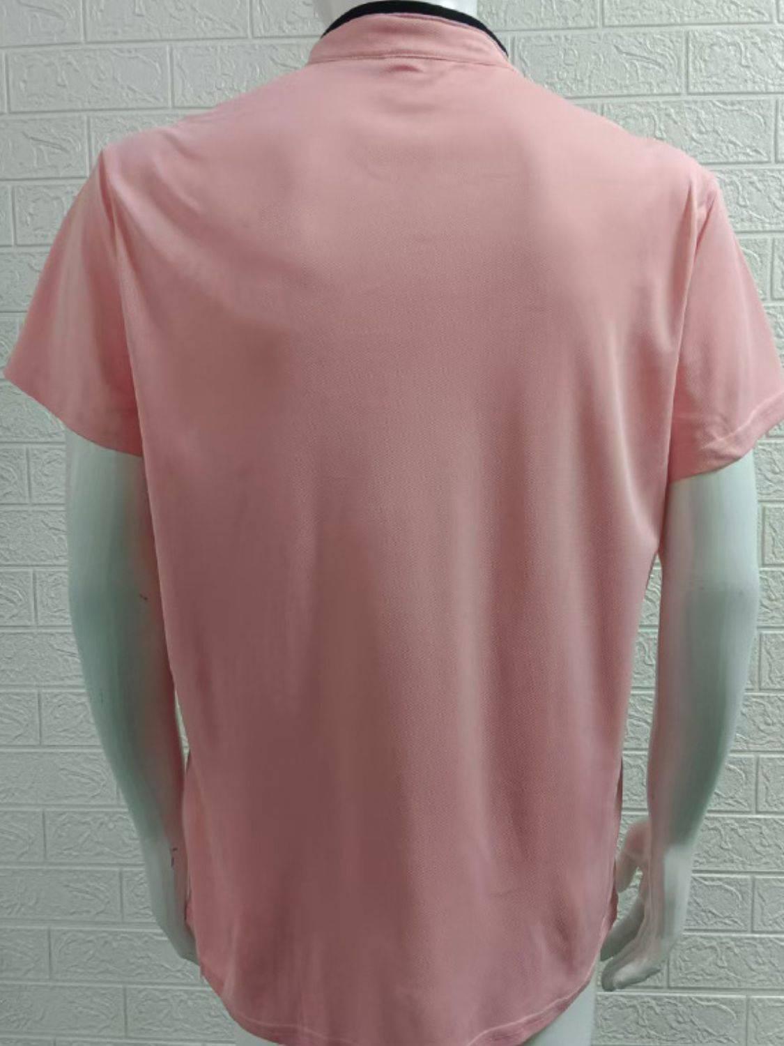 Men's Full Size Stand Collar Contrast Short Sleeve Polo Plus Size - Clothes For Her Online Store