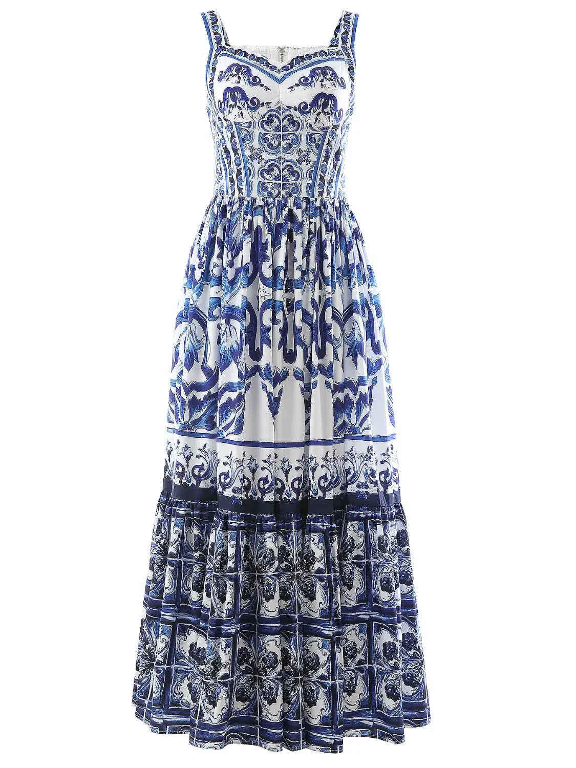 Smocked Printed Wide Strap Dress