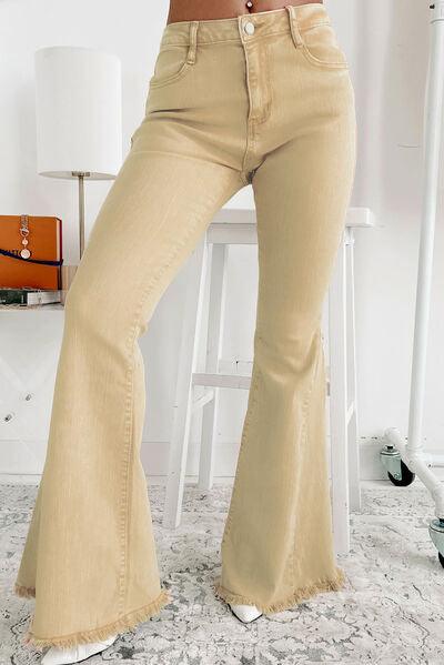 Raw Edge Mid Waist Flared Jeans - Clothes For Her Online Store