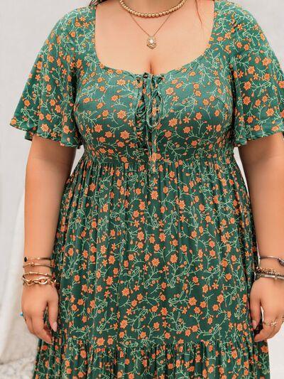 Plus Size Printed Short Sleeve Tiered Maxi Dress - Clothes For Her Online Store