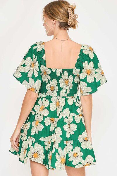Umgee Full Size Daisy Print Mini Dress with Ribbon Details Plus Size - Clothes For Her Online Store
