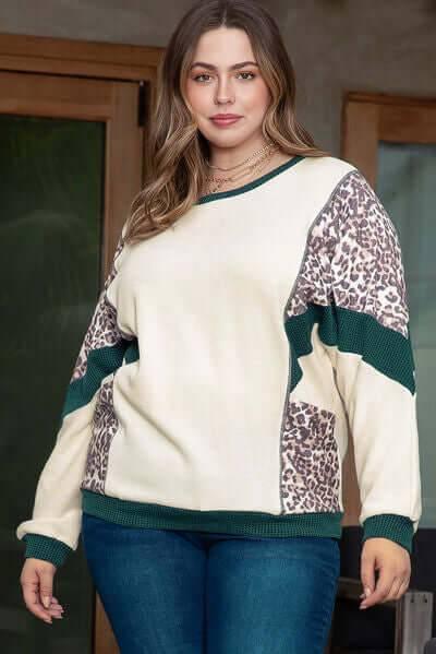 Plus Size Leopard Waffle-Knit Long Sleeve T-Shirt - Clothes For Her Online Store