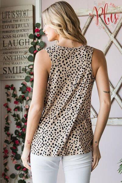 Heimish Full Size Front Button Animal Print Sleeveless Top Plus Size - Clothes For Her Online Store