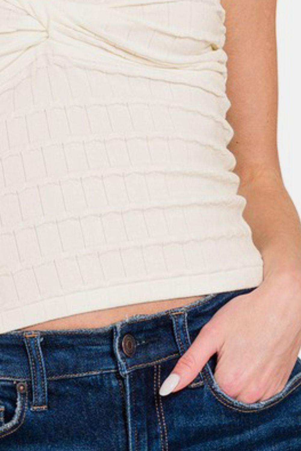 Zenana Ruched Twisted Sweetheart Neck Top - Clothes For Her Online Store