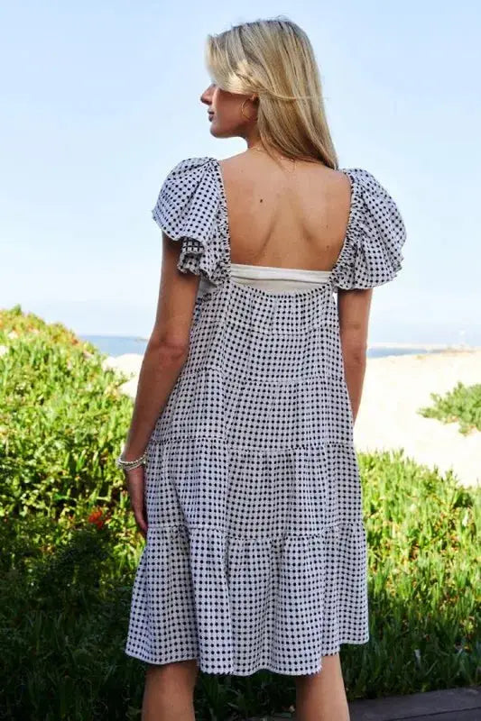 Davi & Dani Jacquard V-Neck Flutter Cap Sleeve Tiered Dress - Clothes For Her Online Store