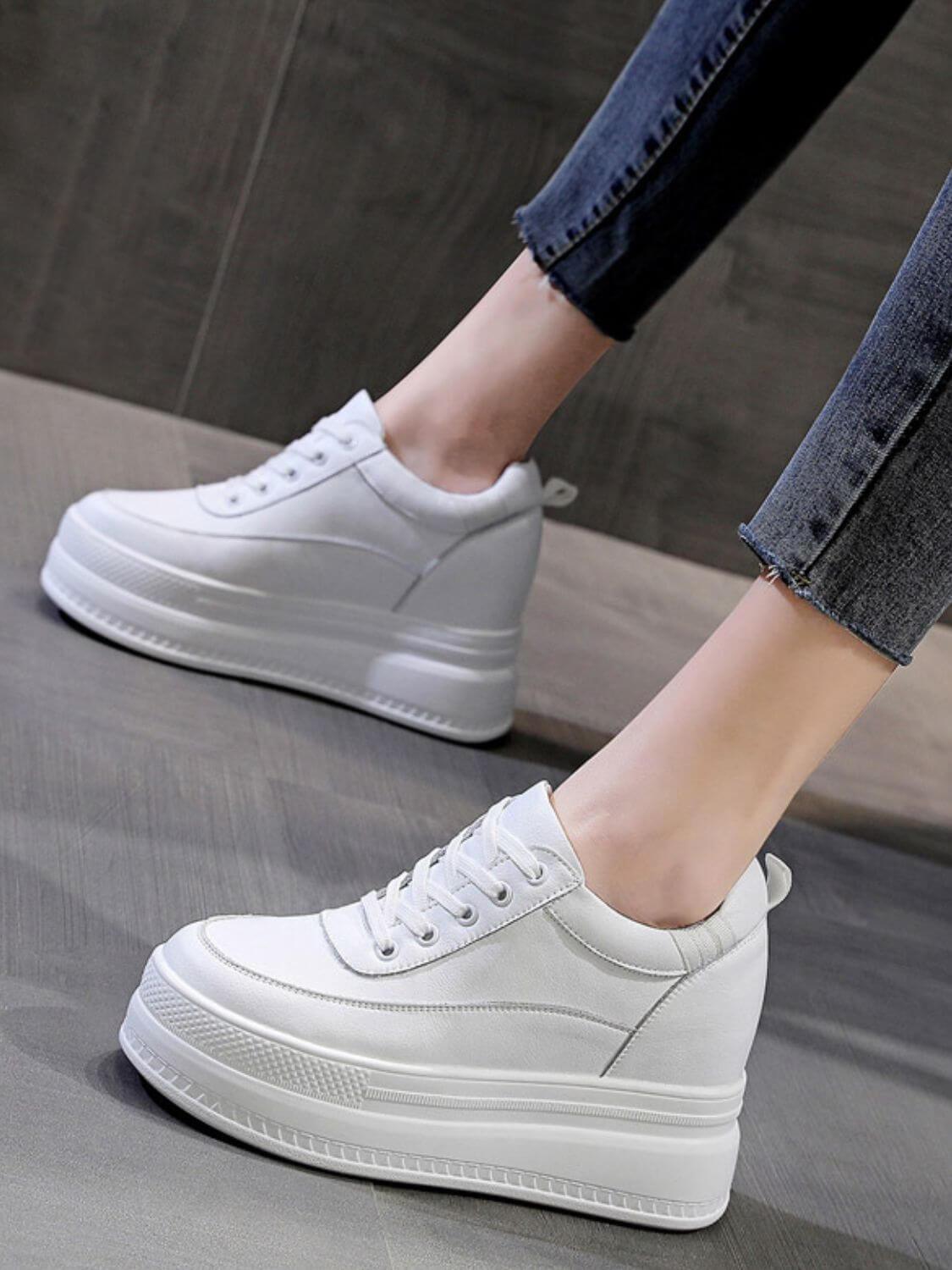 Lace Up Round Toe Platform Sneakers - Clothes For Her Online Store