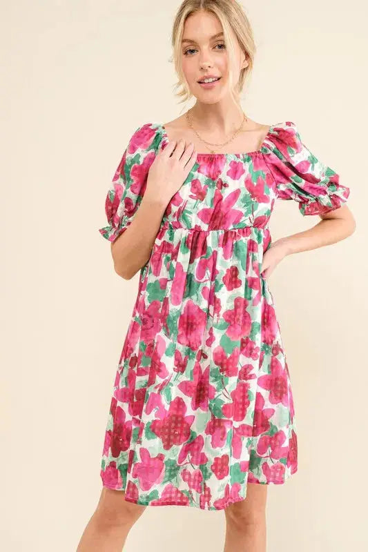 And The Why Smocked Floral Ruffle Short Sleeve Mini Dress - Clothes For Her Online Store