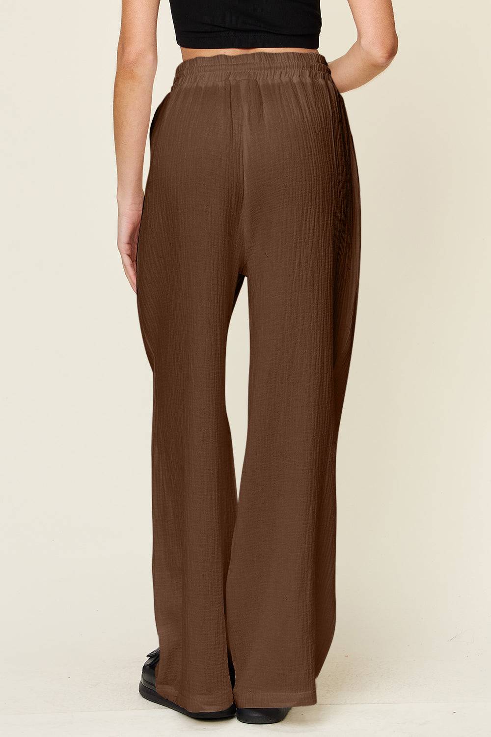 Double Take Full Size Texture Drawstring Wide Leg Pants - Clothes For Her Online Store