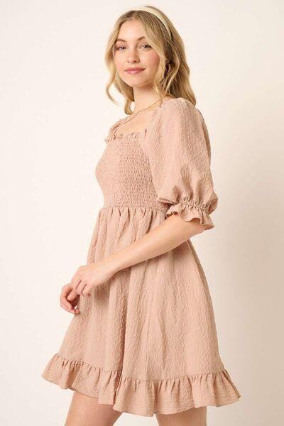 Mittoshop Smocked Ruffled Hem Half Sleeve Mini Dress - Clothes For Her Online Store