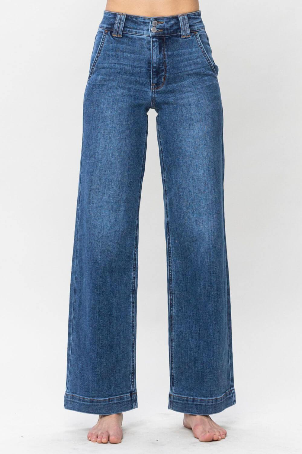 Judy Blue Full Size Double Button Wide Leg Jeans - Clothes For Her Online Store