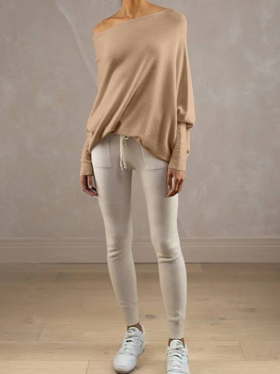 Full Size Boat Neck Batwing Sleeve Knit Top - Clothes For Her Online Store