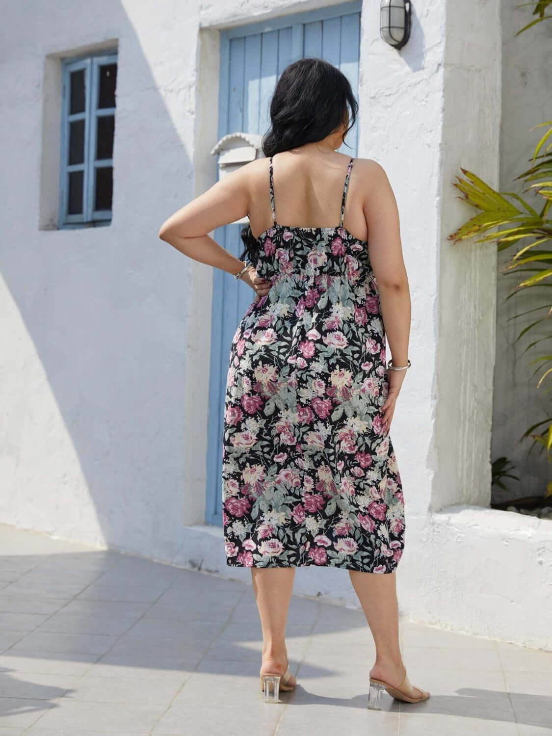 Plus Size Floral Slit Cami Dress - Clothes For Her Online Store