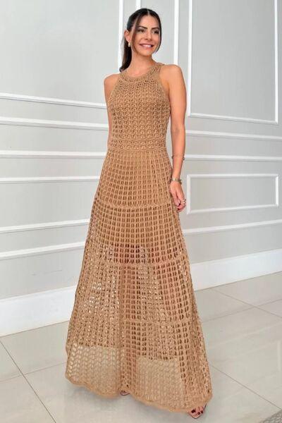 Hollowed-Out Sleeveless Maxi Dress - Clothes For Her Online Store