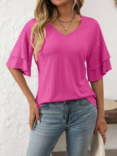 Mandy V-Neck Ruffle Half Sleeve Top - Clothes For Her Online Store