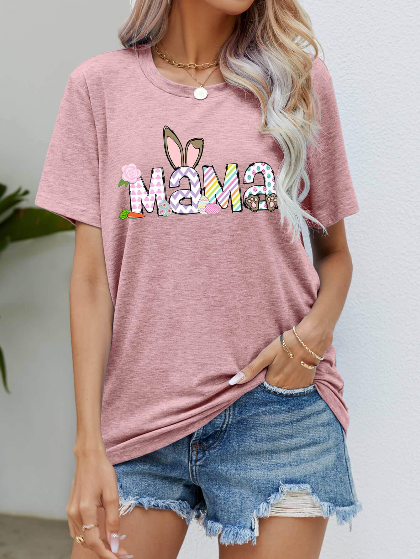 Easter MAMA Graphic Round Neck T-Shirt - Clothes For Her Online Store