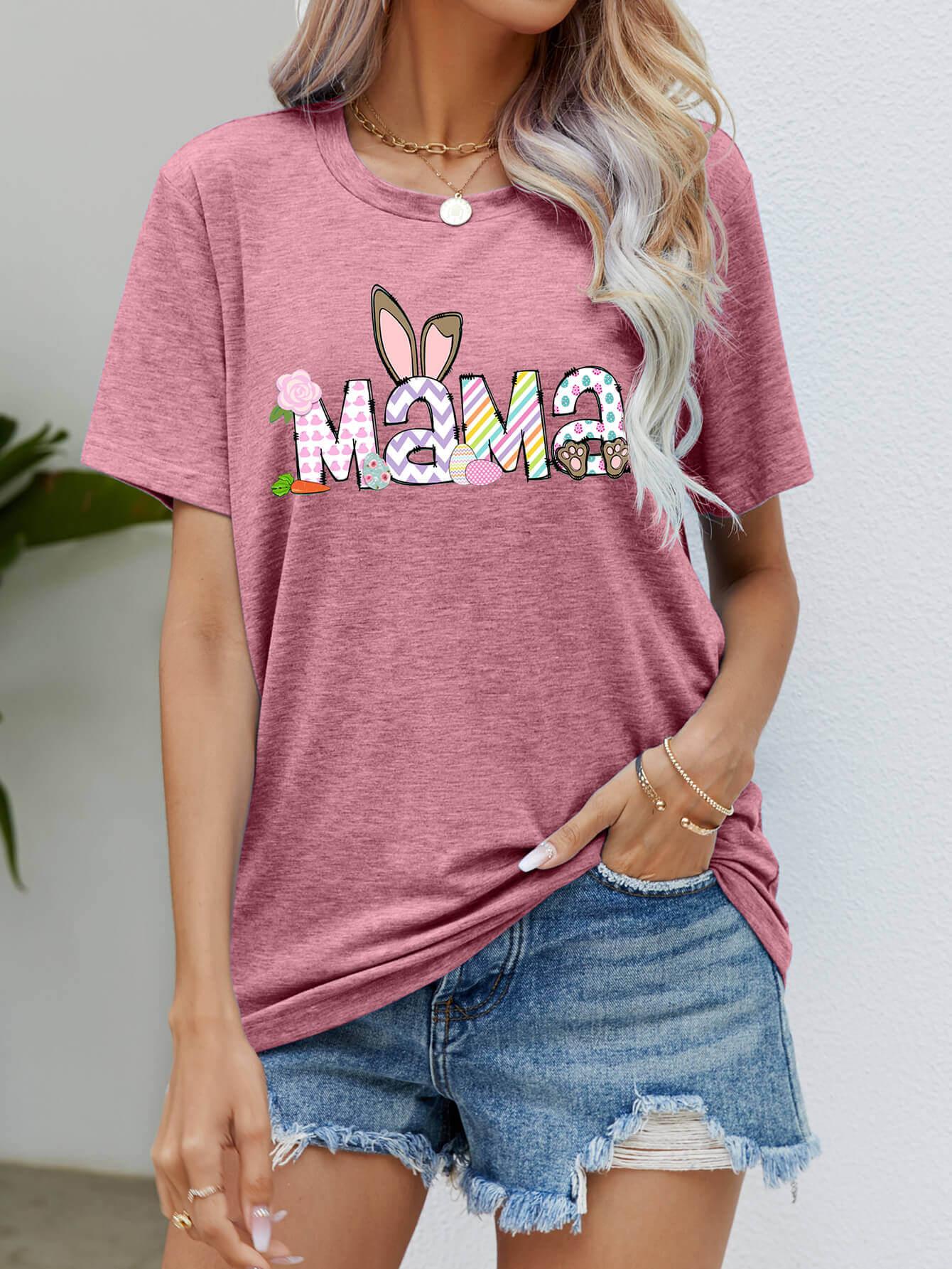 Easter MAMA Graphic Round Neck T-Shirt - Clothes For Her Online Store