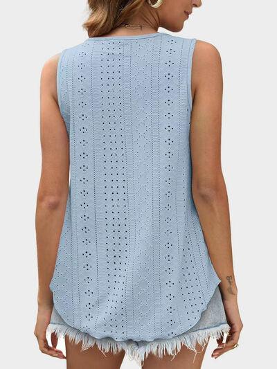 Florira Eyelet Round Neck Tank - Clothes For Her Online Store
