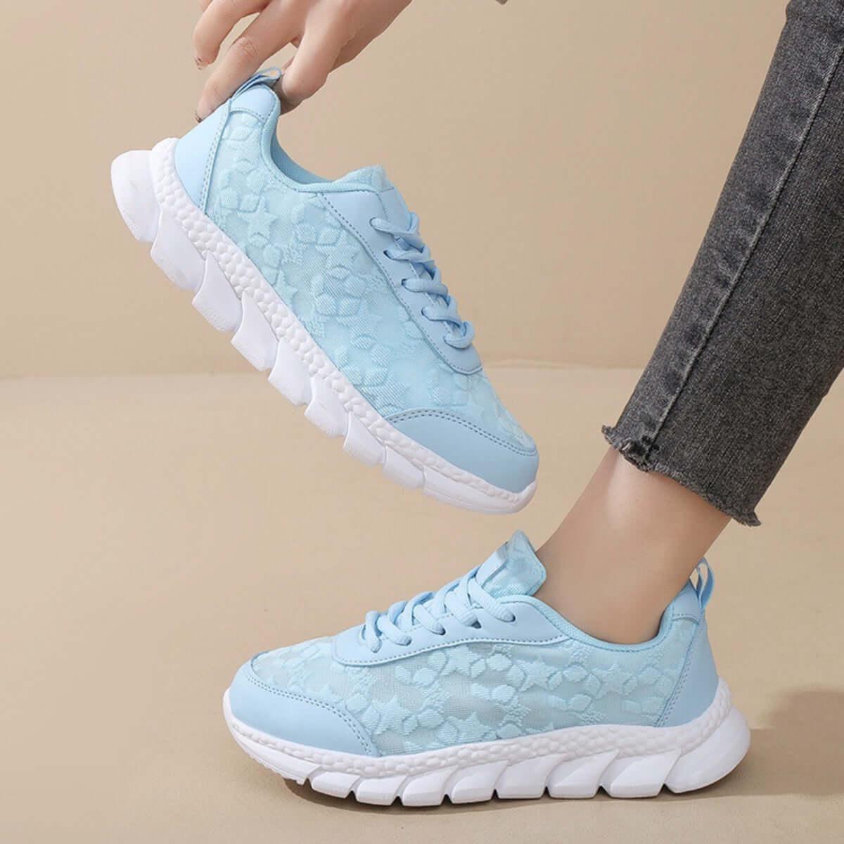 Lace Up Round Toe Star Mesh Athletic - Clothes For Her Online Store