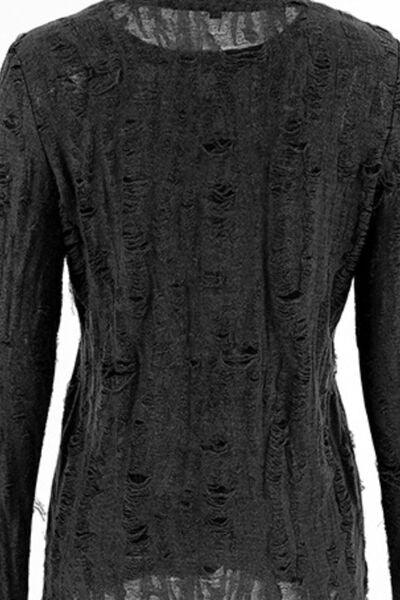 Distressed Round Neck Long Sleeve Blouse - Clothes For Her Online Store