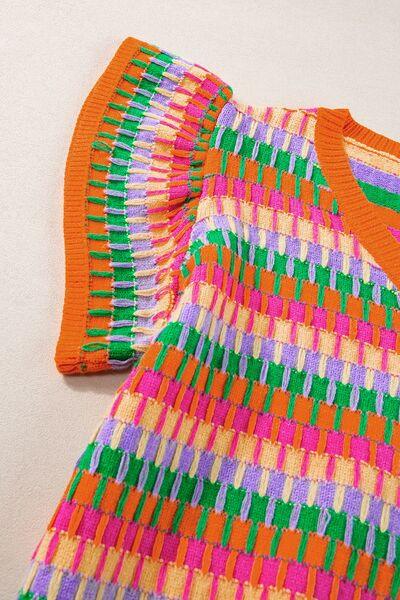 Contrast Striped V-Neck Knit Top - Clothes For Her Online Store
