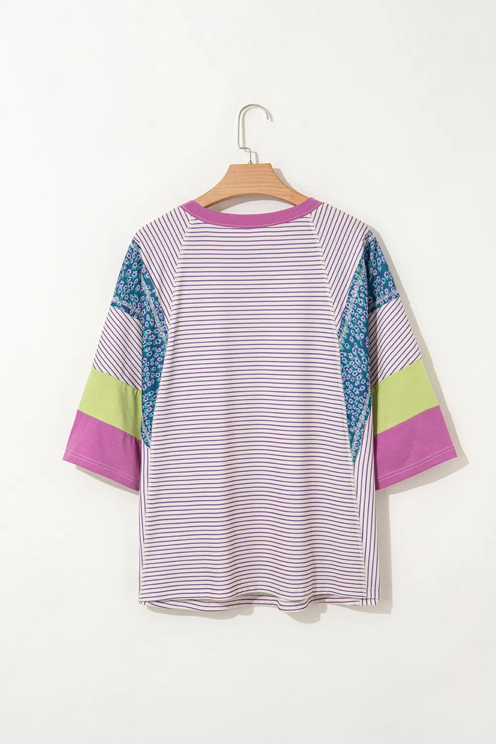 Stripe Floral Color Block Raw Edge Patchwork Top