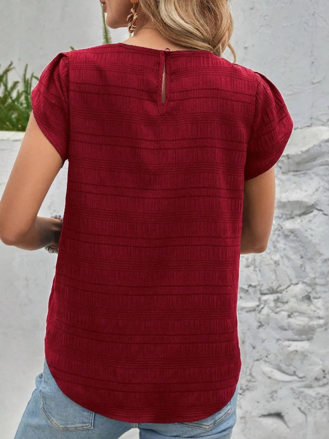 Round Neck Petal Sleeve Top