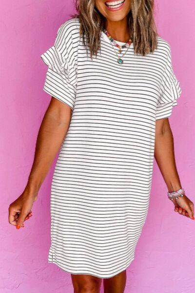 Stripe Round Neck Short Sleeve Mini Dress - Clothes For Her Online Store