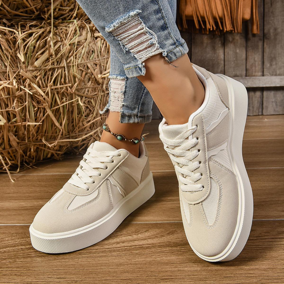 Lace Up Round Toe Contrast Sneakers - Clothes For Her Online Store