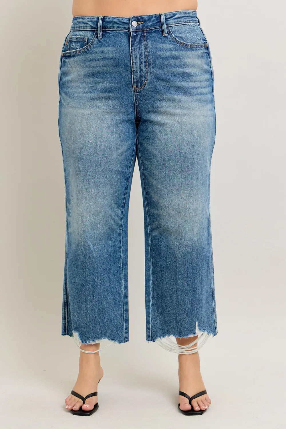 Judy Blue Plus Size High Waist Rigid Magic Destroy Hem Crop Wide