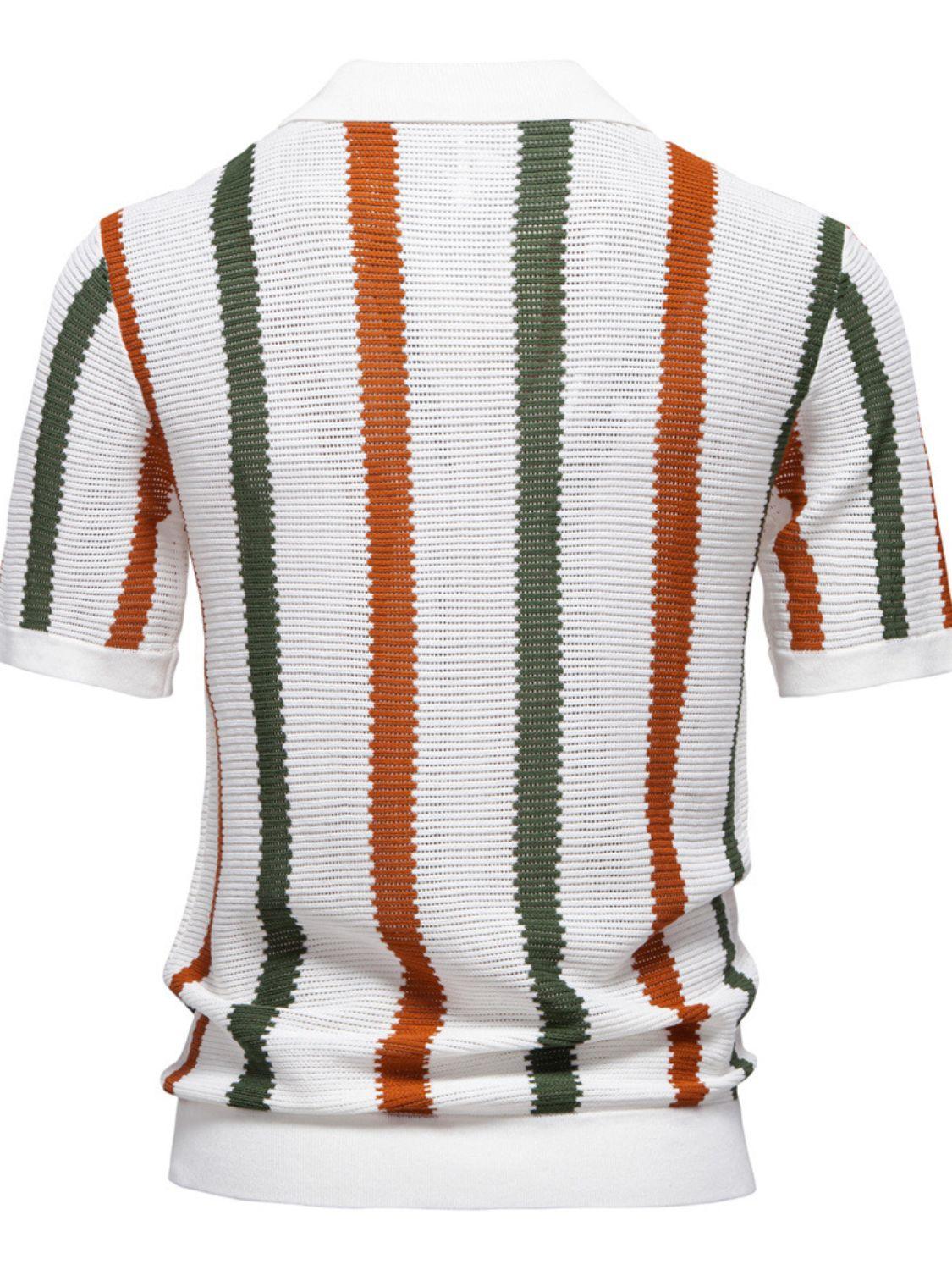 Men's Collared Neck Striped Knit Polo - Clothes For Her Online Store