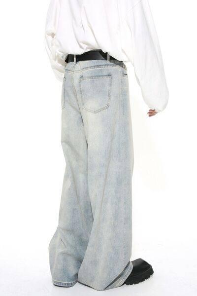 Washed Straight Leg Jeans - Clothes For Her Online Store