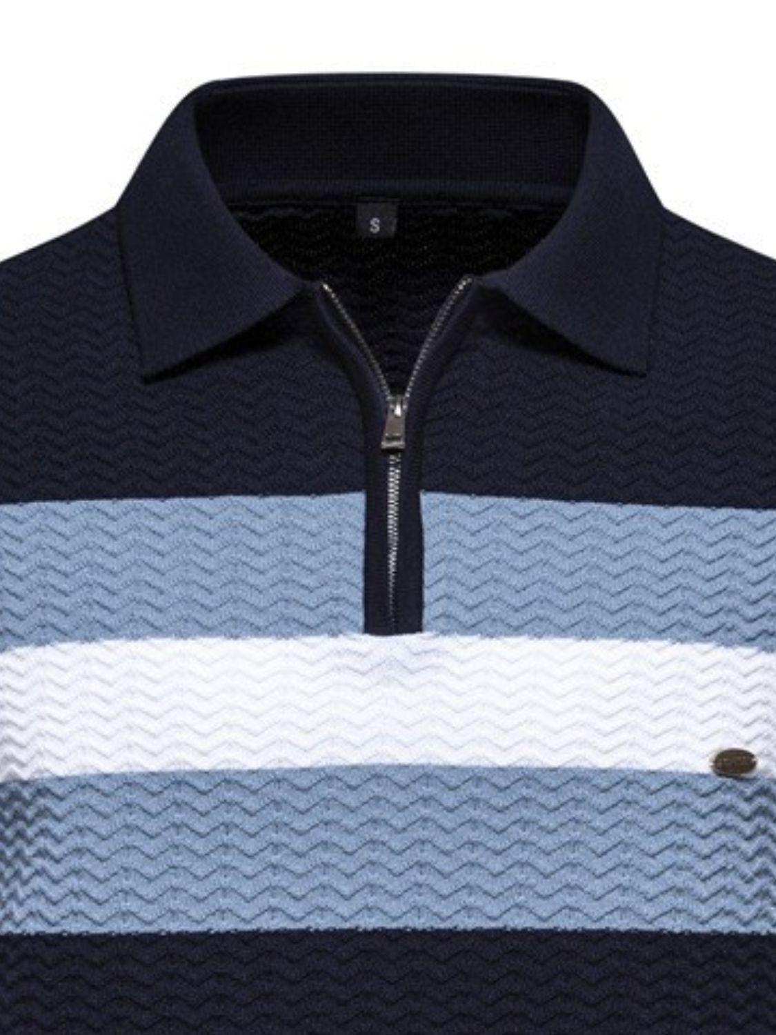 Men's Collared Neck Striped Texture Knit Polo - Clothes For Her Online Store