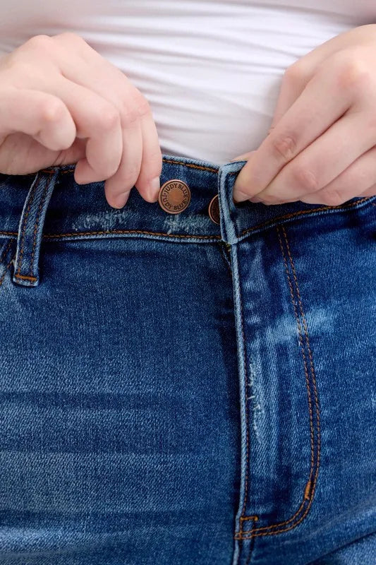 Judy Blue Plus Size 2 Button Dad Shorts with Destrroy