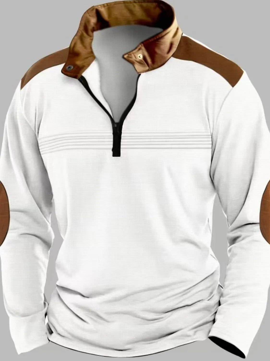 Men's Full Size Contrast Half Zip Long Sleeve Polo Plus Size