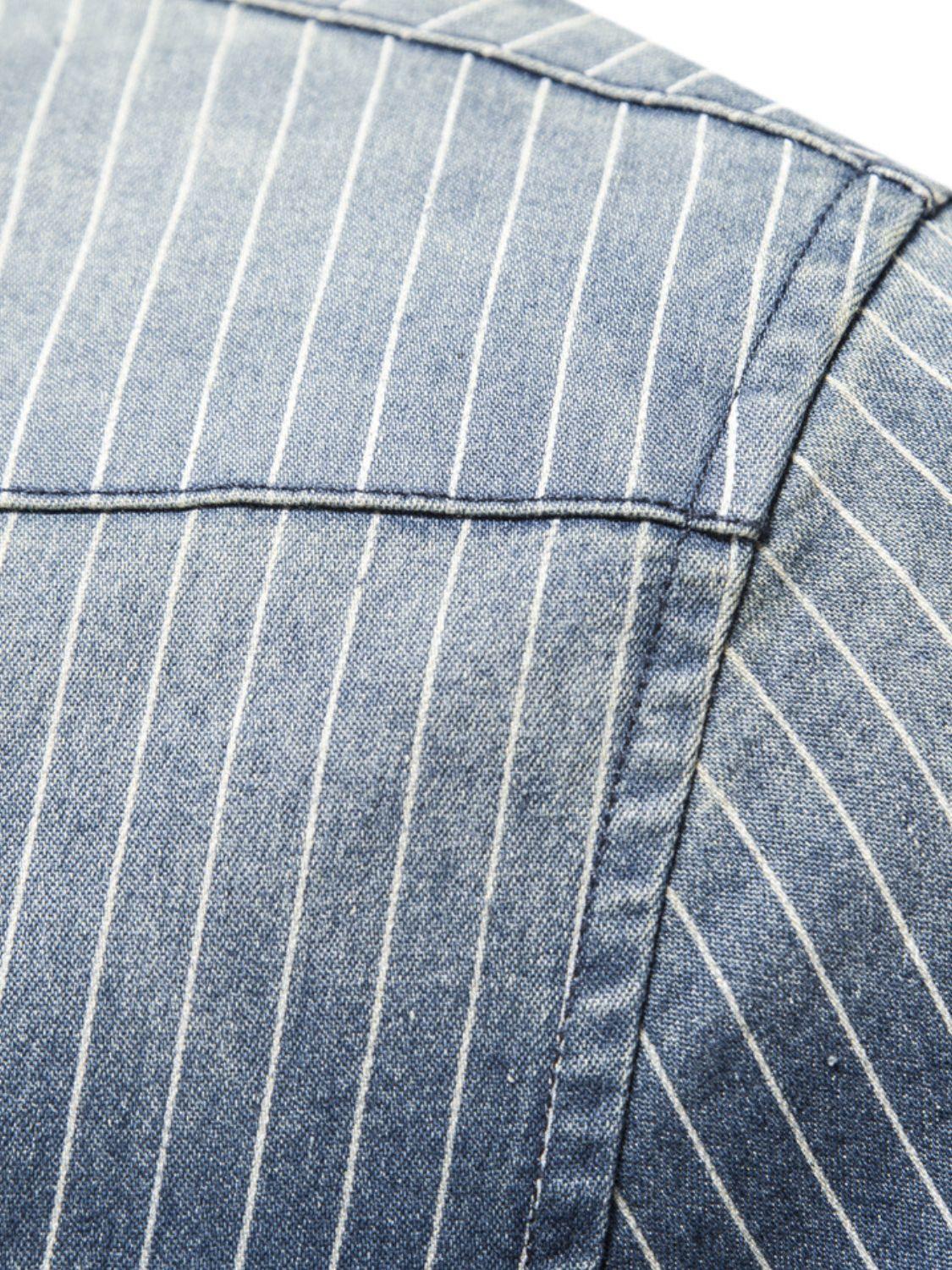 Men's Striped Collared Neck Button Down Denim Shirt - Clothes For Her Online Store