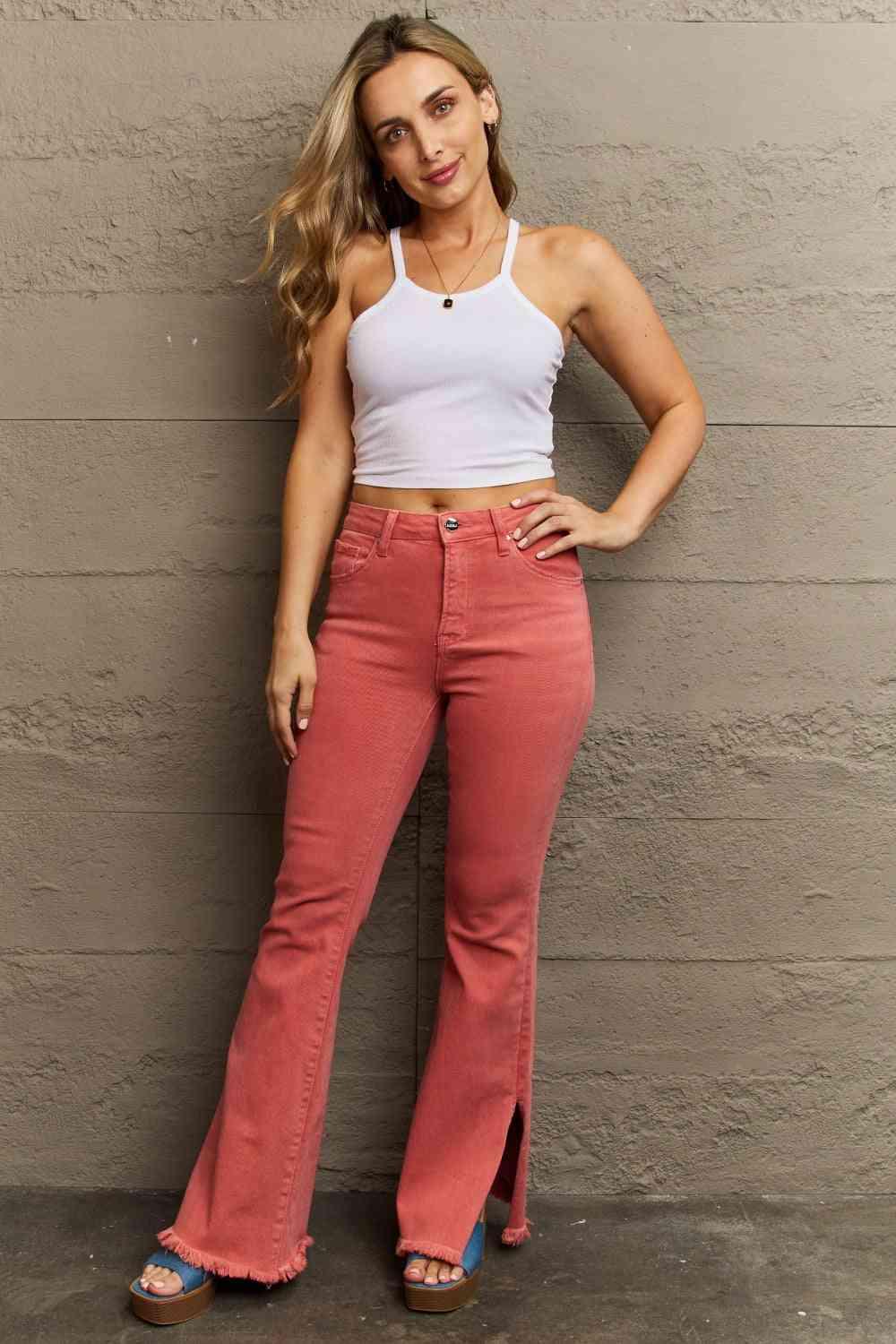RISEN Bailey Full Size High Waist Side Slit Flare Jeans - Clothes For Her Online Store